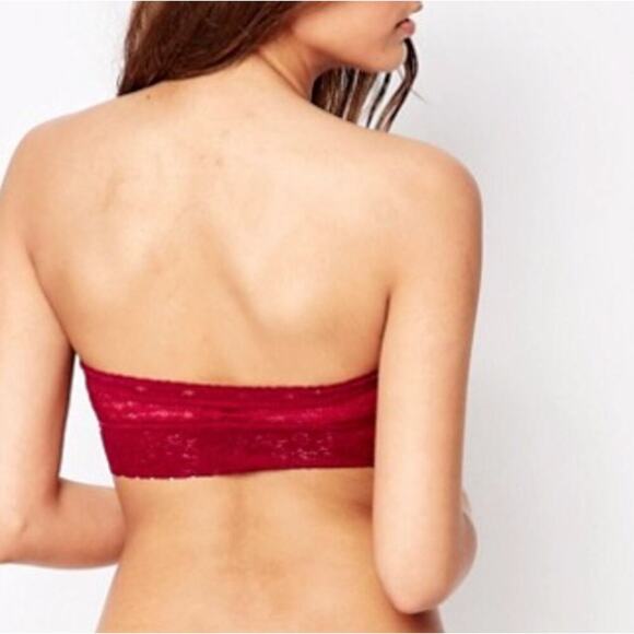 Free People Intimately Women's Red Lacey Floral Bandeau Bra Size Medium - Picture 2 of 6
